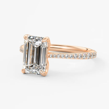 Tulip emerald pavé cathedral solitaire ring