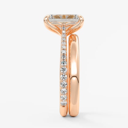 Tulip emerald pavé cathedral solitaire ring