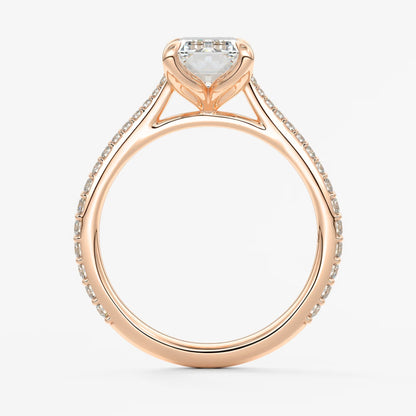 Tulip emerald pavé cathedral solitaire ring