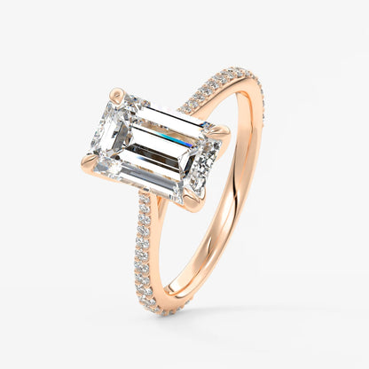 Tulip emerald pavé cathedral solitaire ring