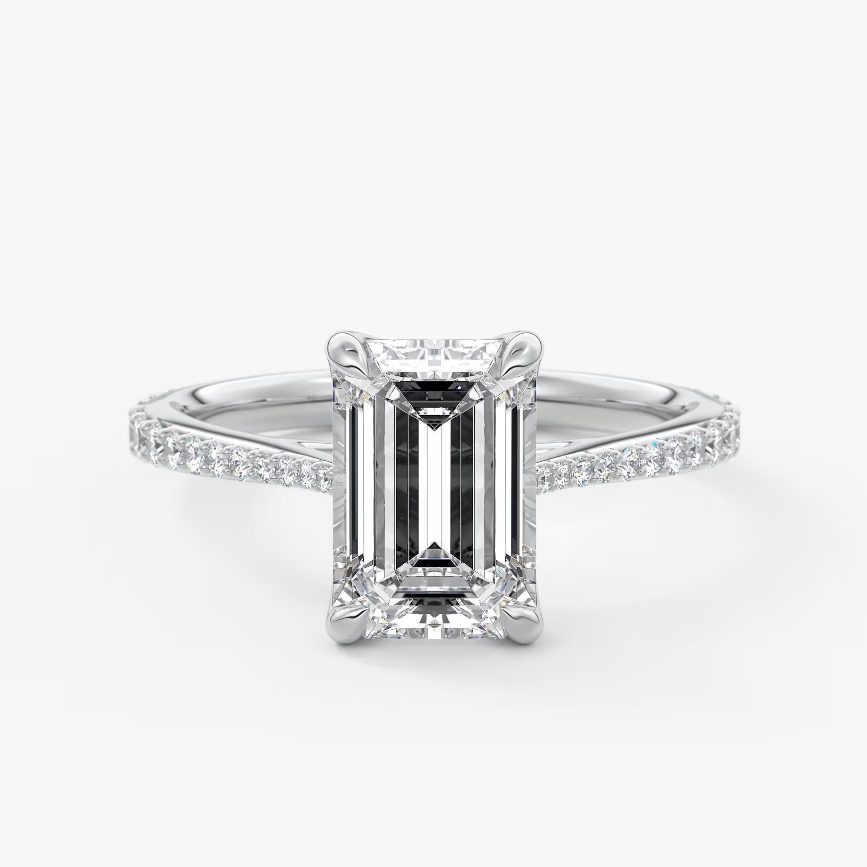 Tulip emerald pavé cathedral solitaire ring