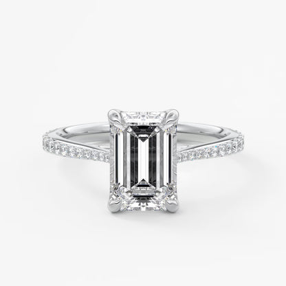 Tulip emerald pavé cathedral solitaire ring