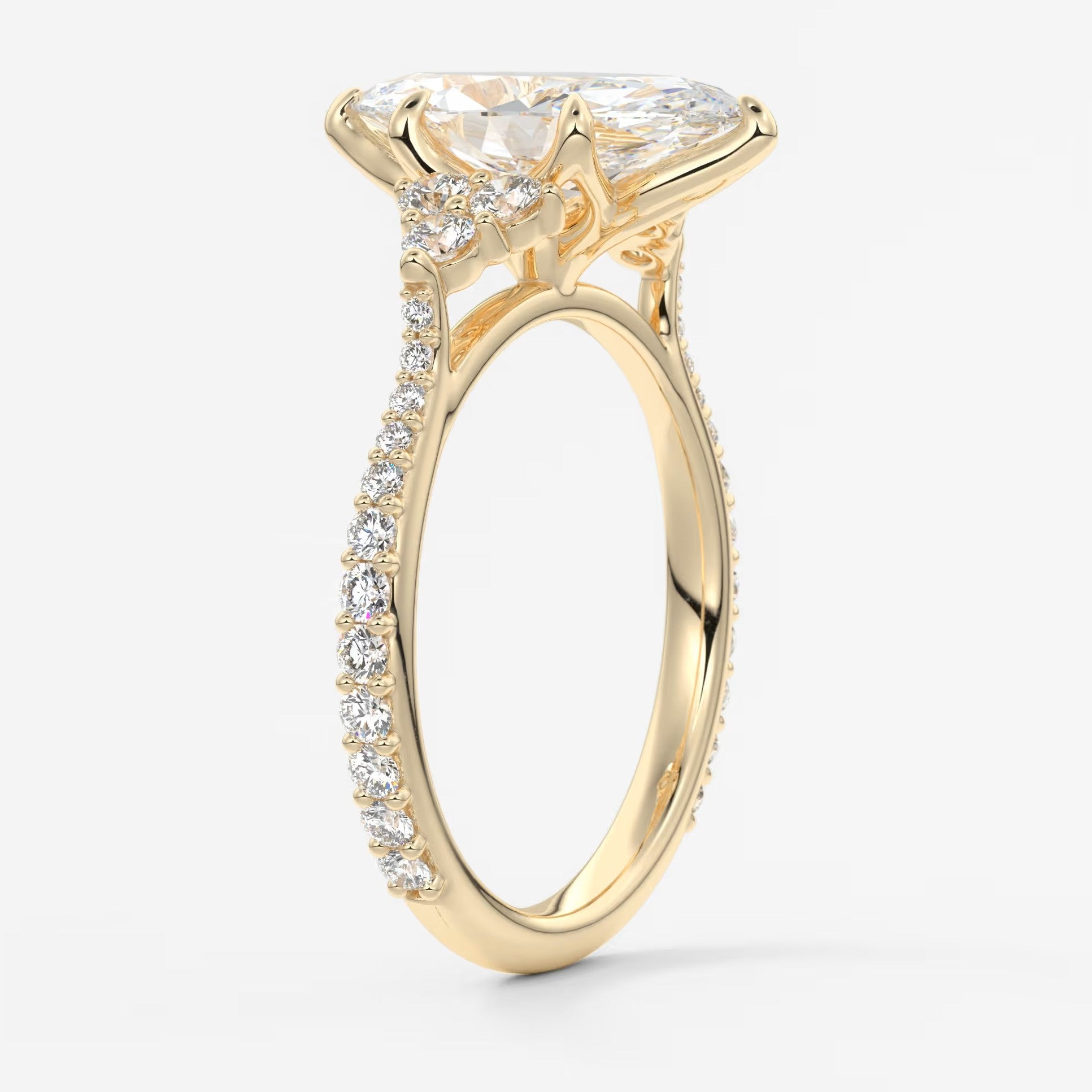 Tulip marquise cathedral pavé engagement ring