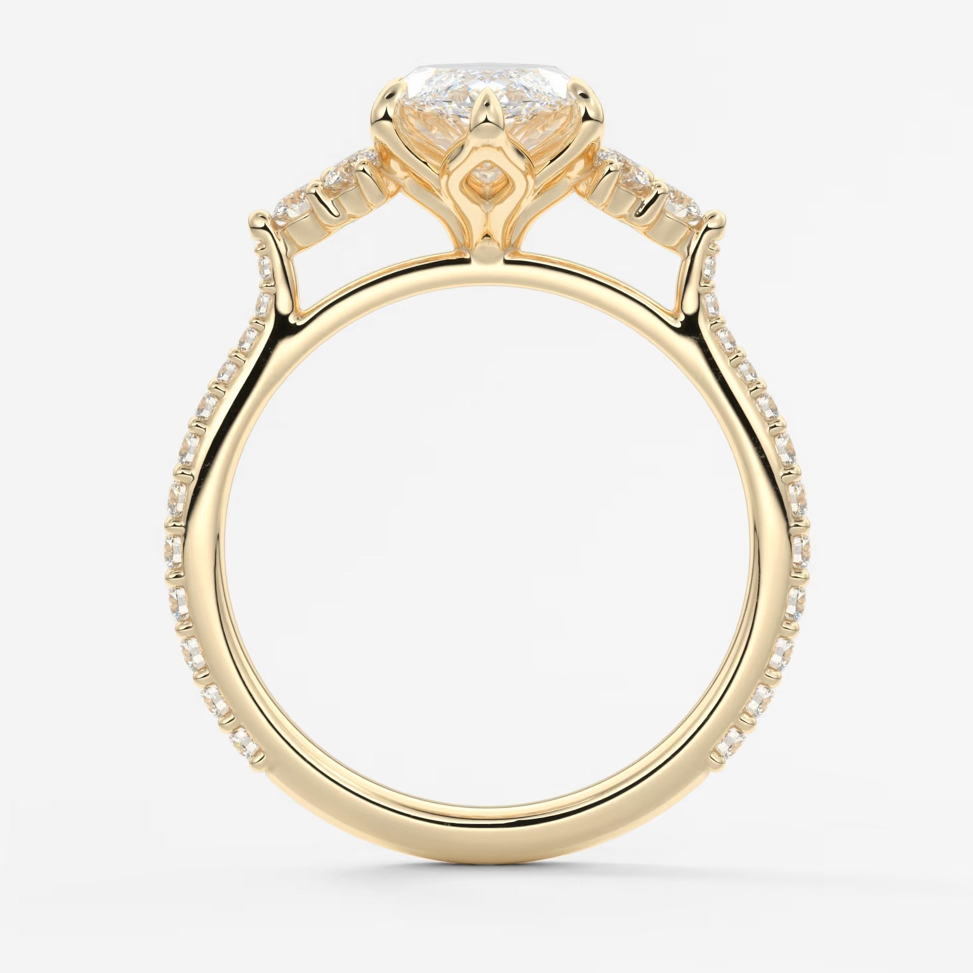 Tulip marquise cathedral pavé engagement ring