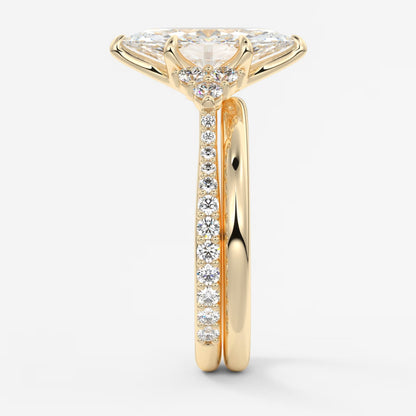 Tulip marquise cathedral pavé engagement ring