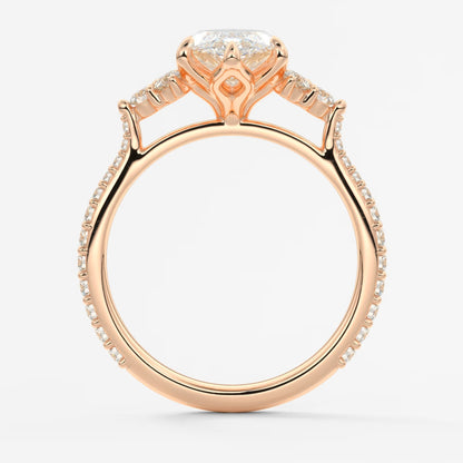 Tulip marquise cathedral pavé engagement ring