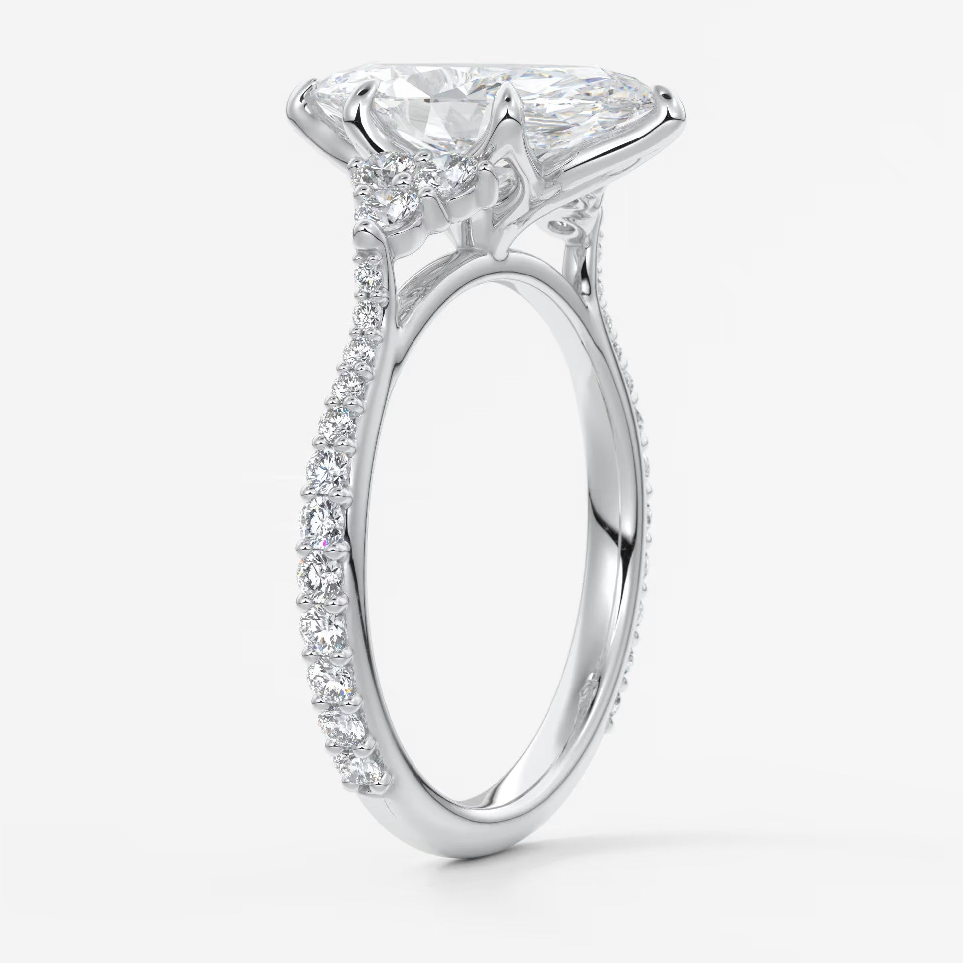 Tulip marquise cathedral pavé engagement ring