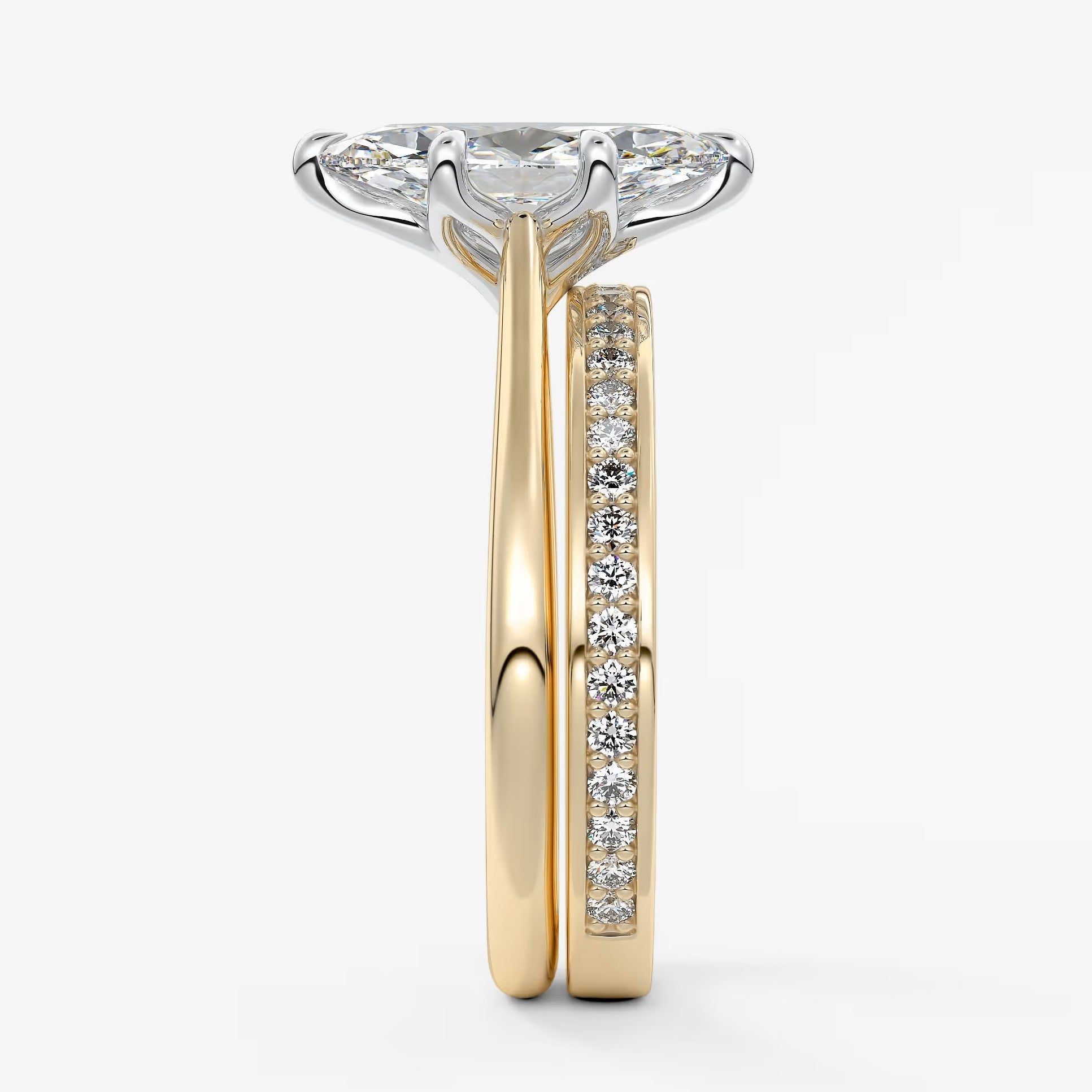 Tulip marquise two-tone cathedral engagement ring