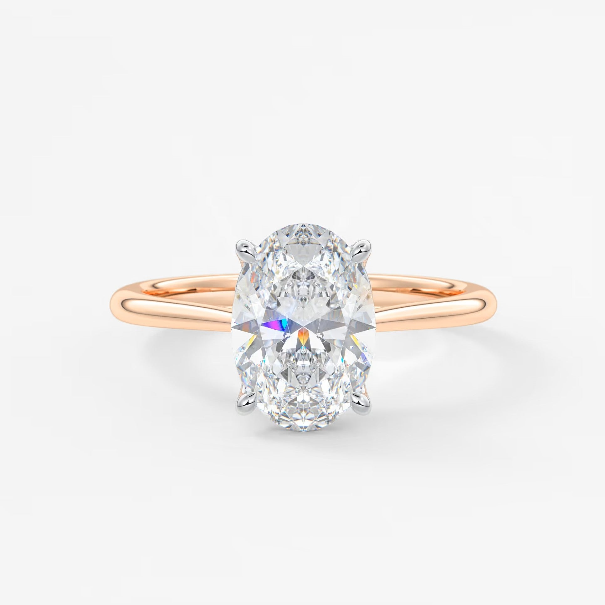 Tulip oval two-tone cathedral engagement ring