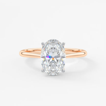 Tulip oval two-tone cathedral engagement ring
