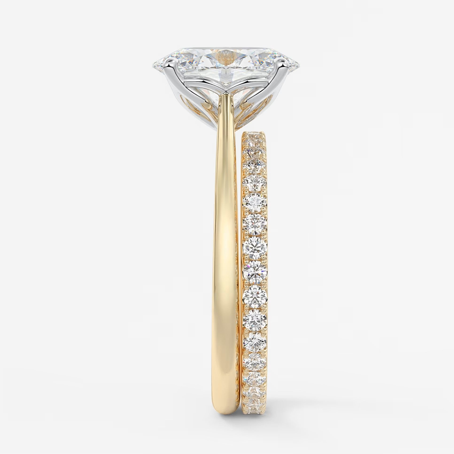 Tulip oval two-tone cathedral engagement ring