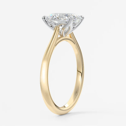Tulip oval two-tone cathedral engagement ring