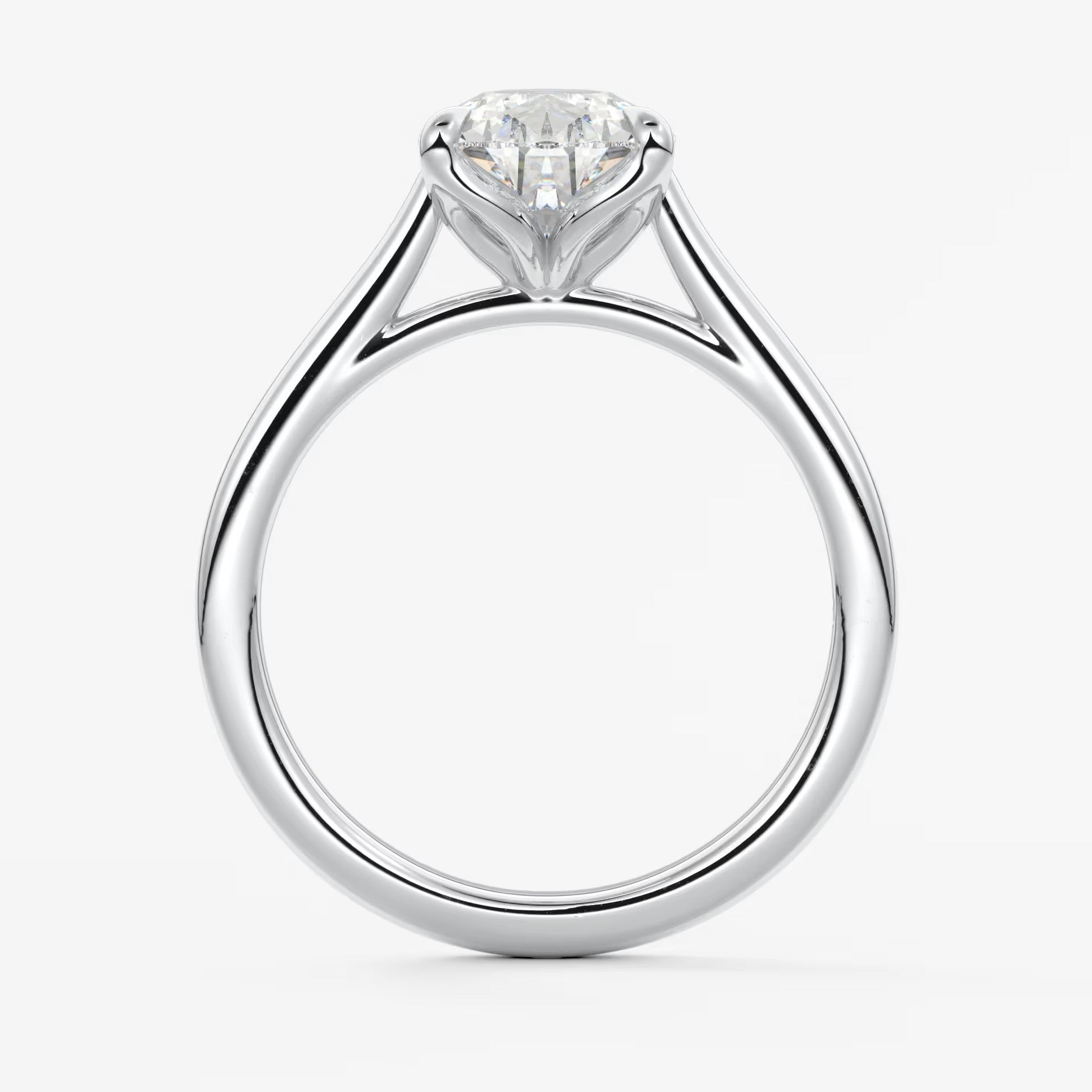 Tulip pear cathedral engagement ring