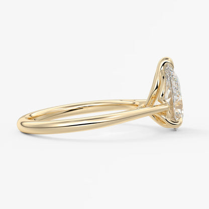 Tulip pear cathedral engagement ring