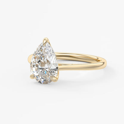 Tulip pear cathedral engagement ring