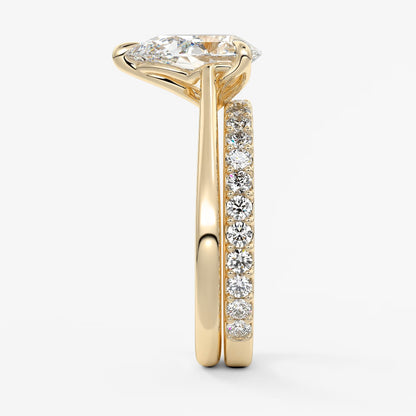 Tulip pear cathedral engagement ring