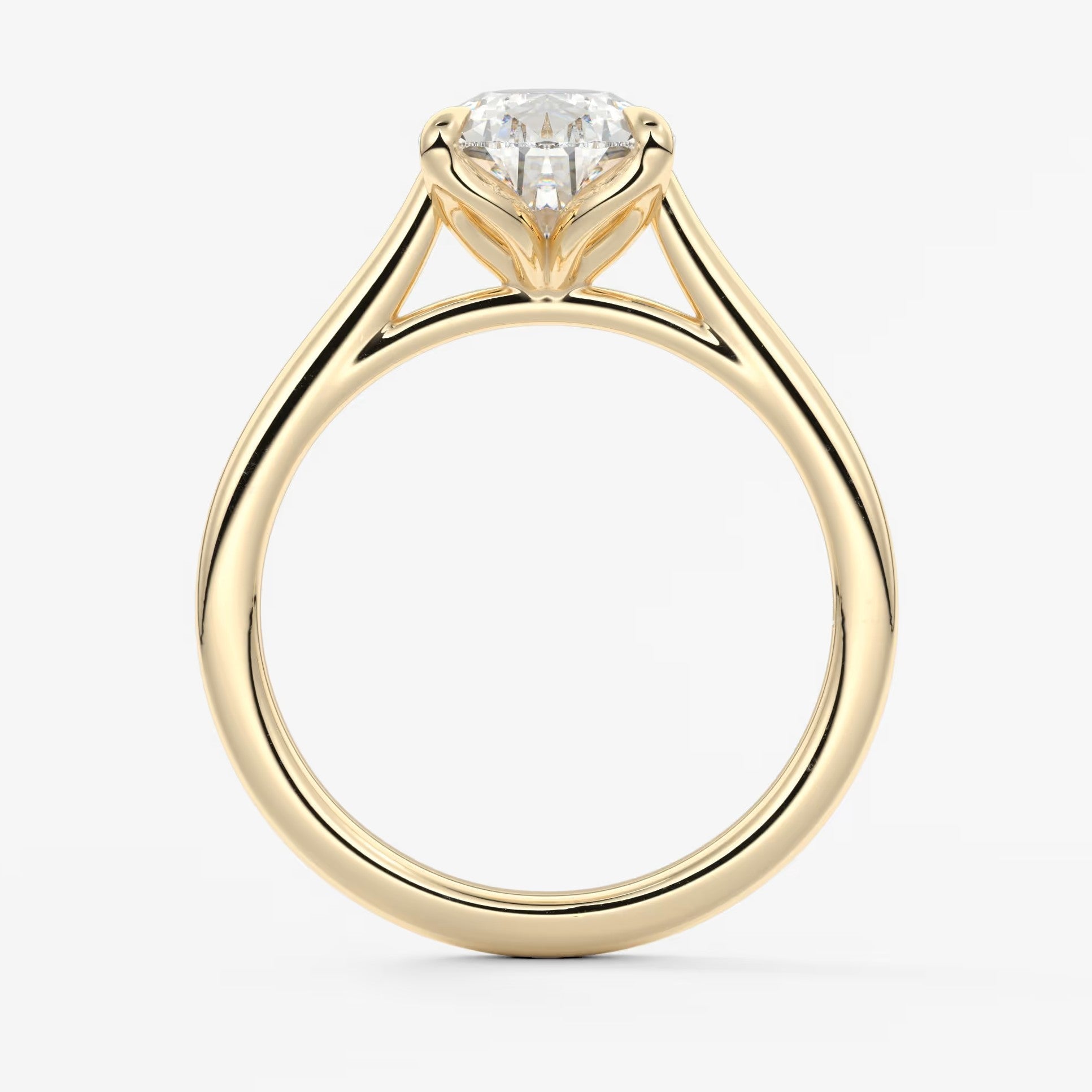 Tulip pear cathedral engagement ring