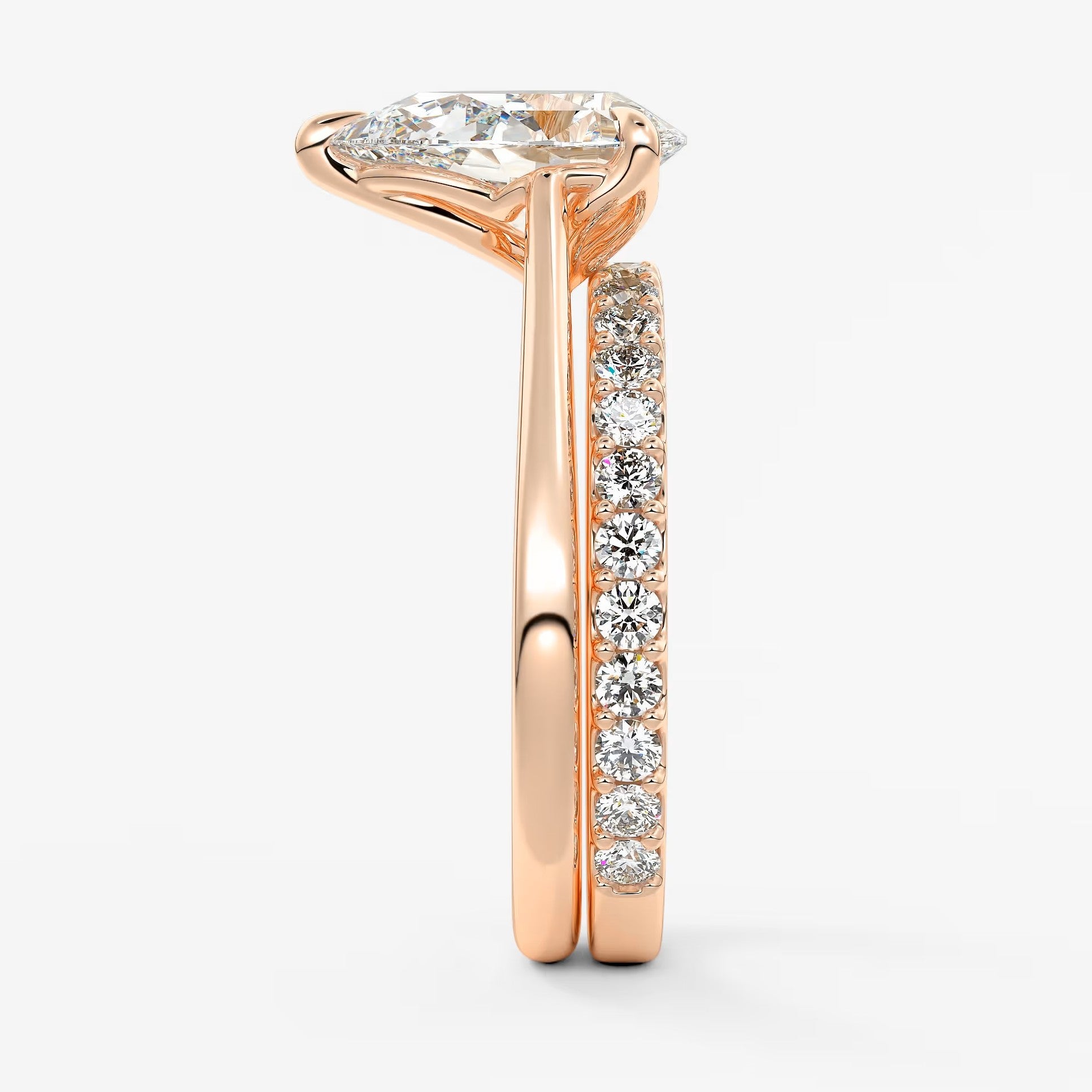 Tulip pear cathedral engagement ring