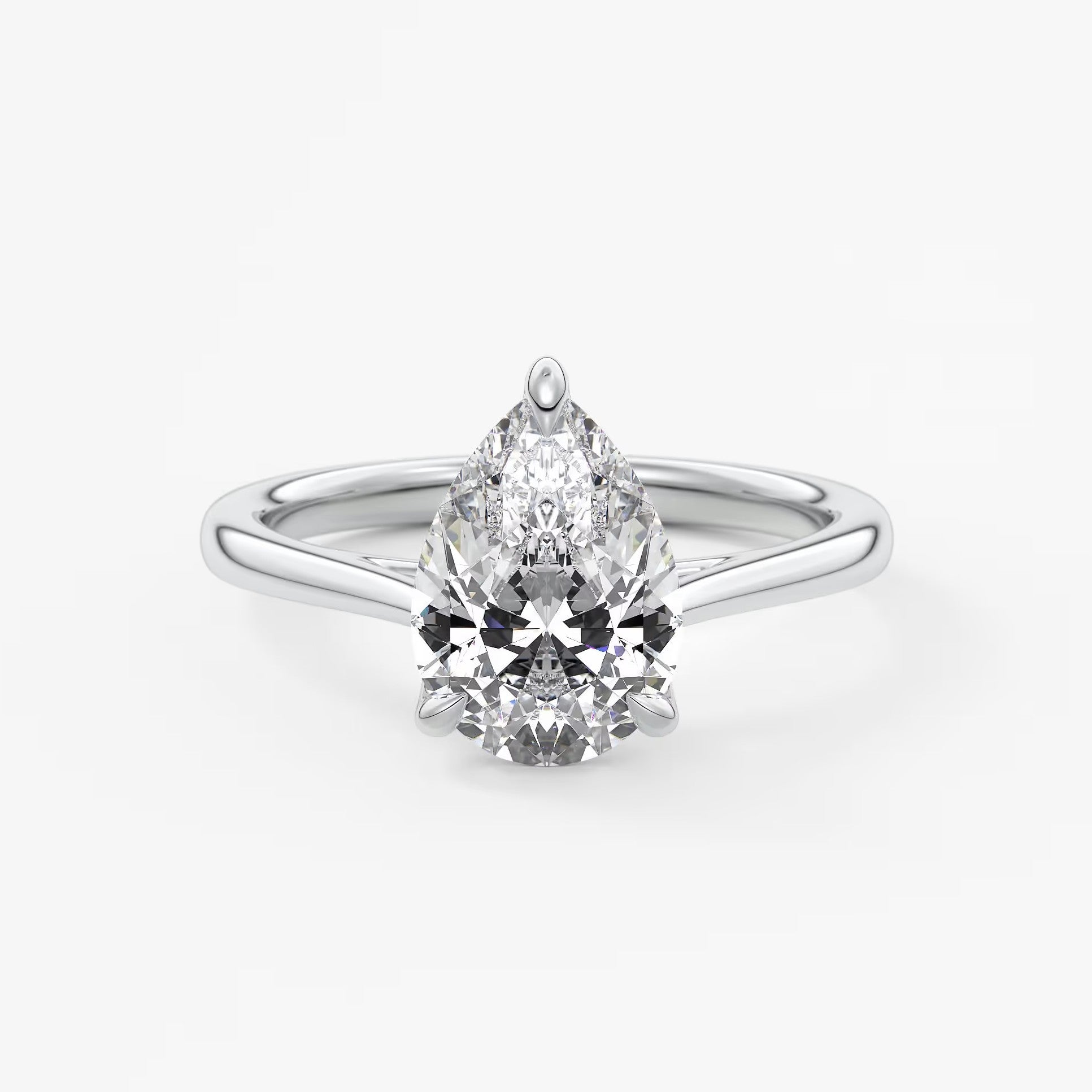 Tulip pear cathedral engagement ring