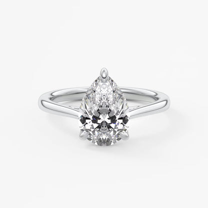 Tulip pear cathedral engagement ring