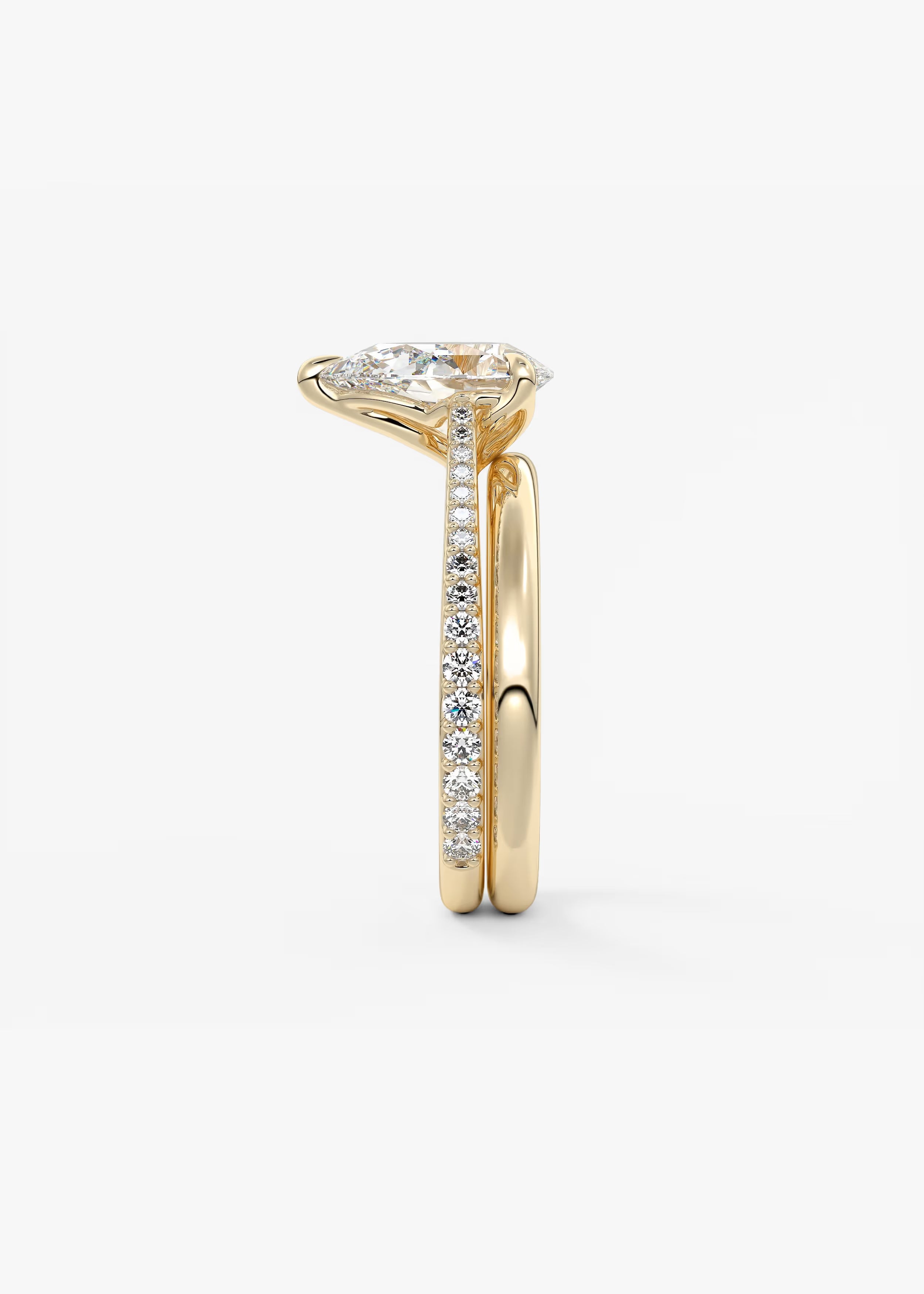 Tulip pear pavé cathedral solitaire ring