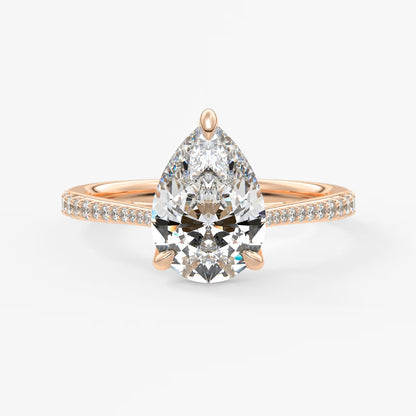 Tulip pear pavé cathedral solitaire ring
