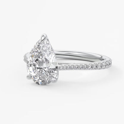 Tulip pear pavé cathedral solitaire ring