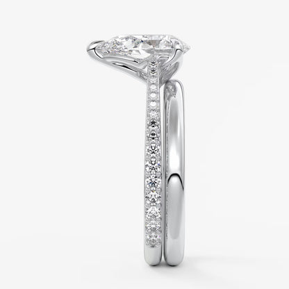 Tulip pear pavé cathedral solitaire ring