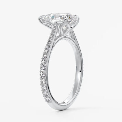 Tulip pear pavé cathedral solitaire ring