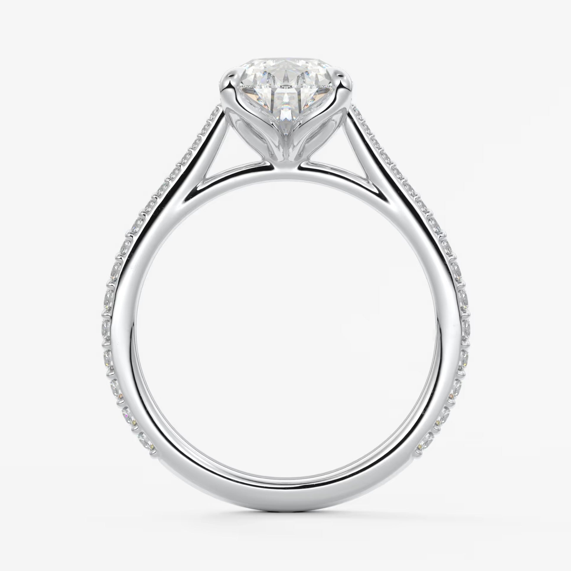 Tulip pear pavé cathedral solitaire ring