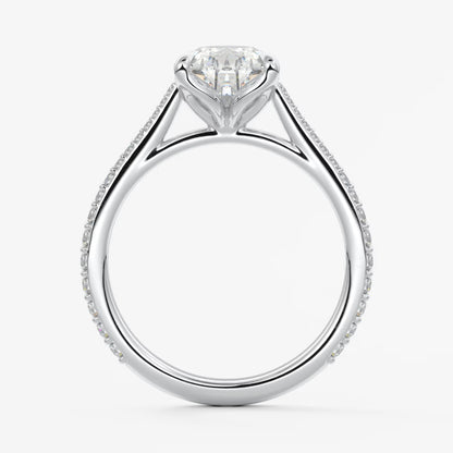 Tulip pear pavé cathedral solitaire ring