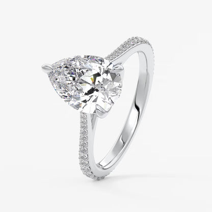 Tulip pear pavé cathedral solitaire ring