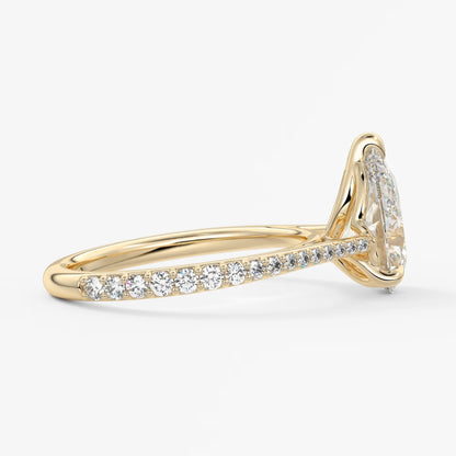 Tulip pear pavé cathedral solitaire ring