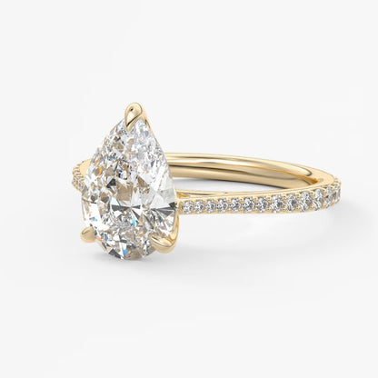 Tulip pear pavé cathedral solitaire ring