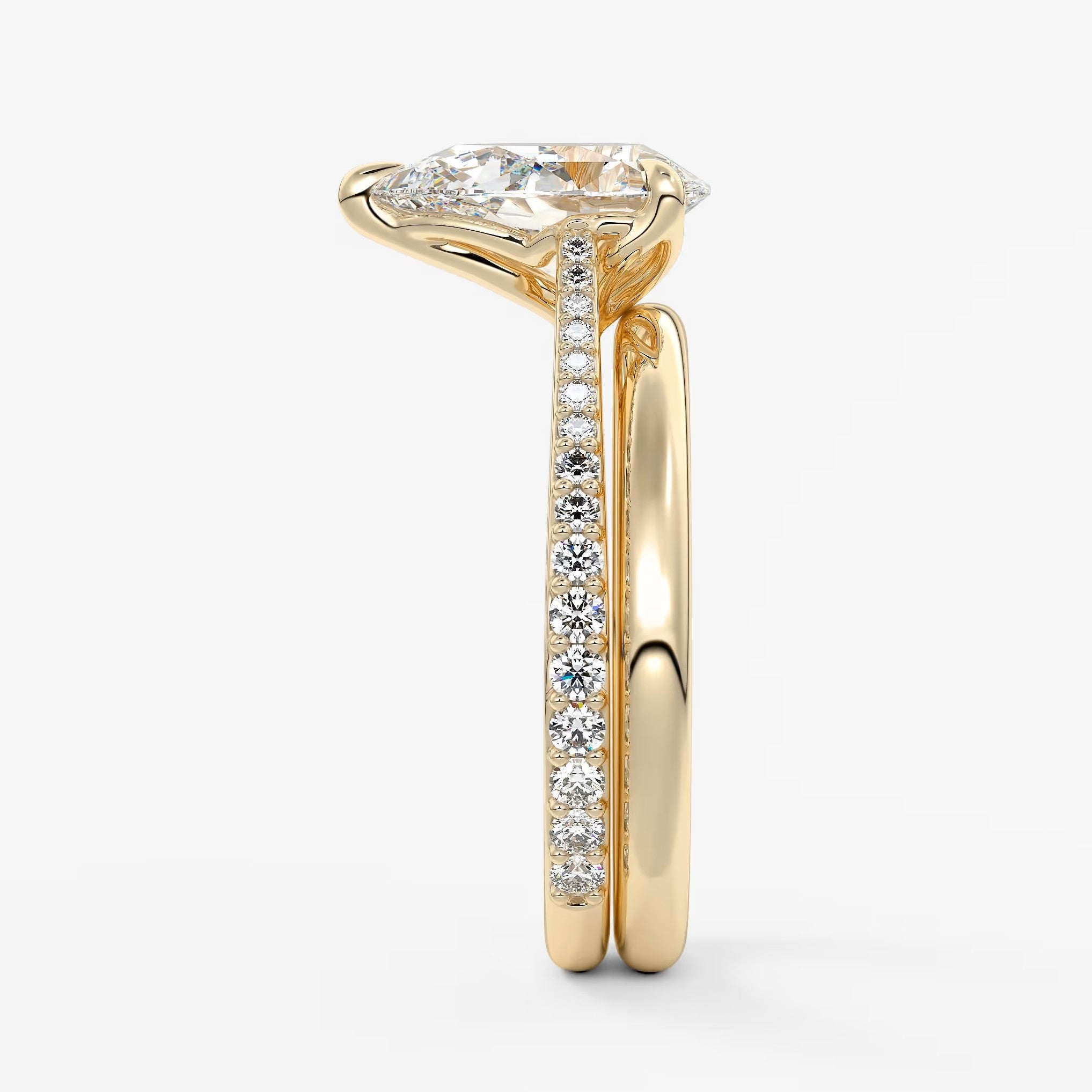 Tulip pear pavé cathedral solitaire ring