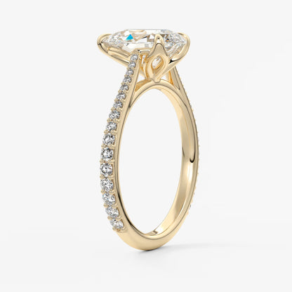 Tulip pear pavé cathedral solitaire ring