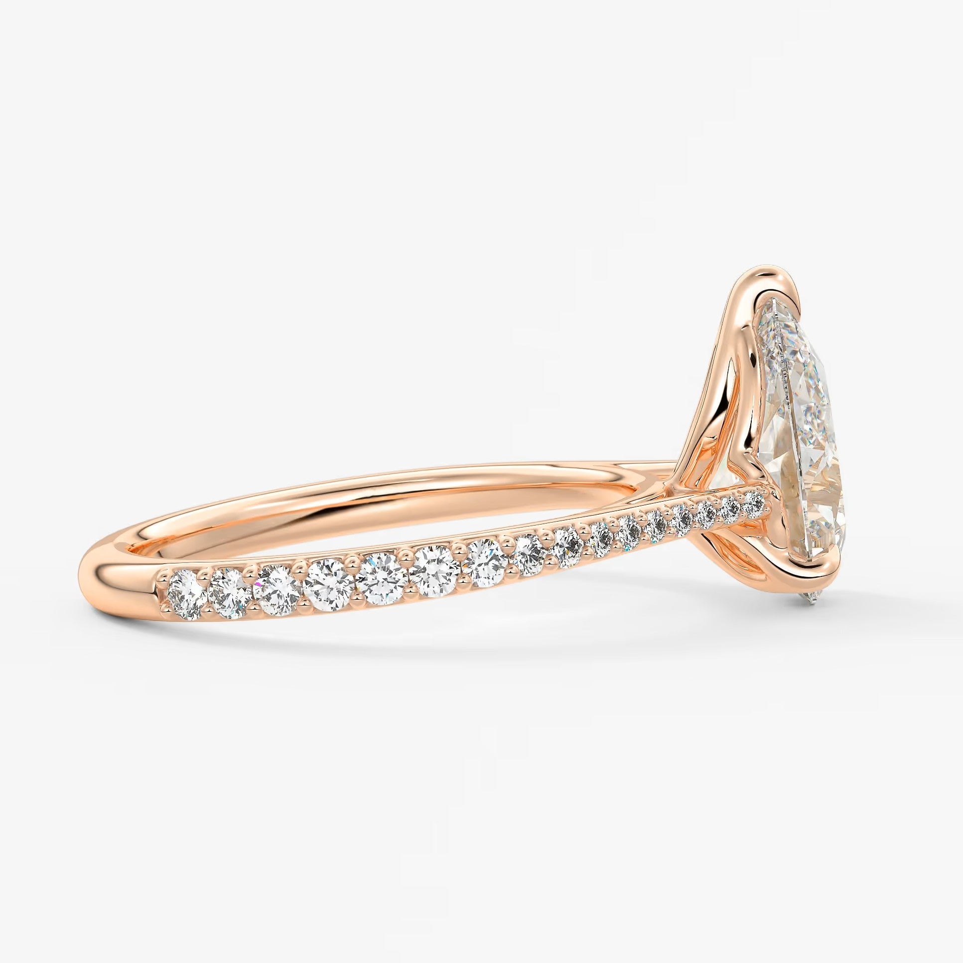 Tulip pear pavé cathedral solitaire ring