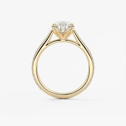 Tulip pear pavé cathedral solitaire ring