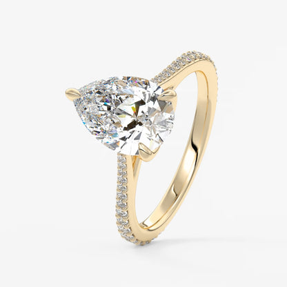 Tulip pear pavé cathedral solitaire ring
