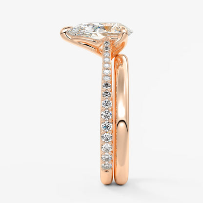 Tulip pear pavé cathedral solitaire ring