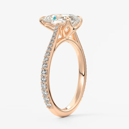 Tulip pear pavé cathedral solitaire ring