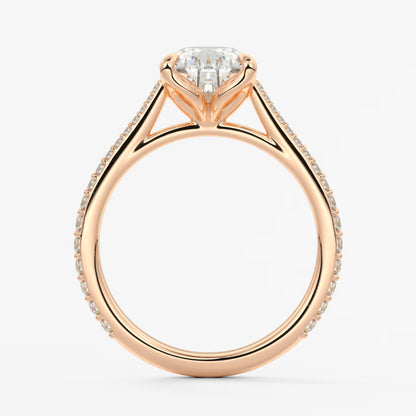Tulip pear pavé cathedral solitaire ring
