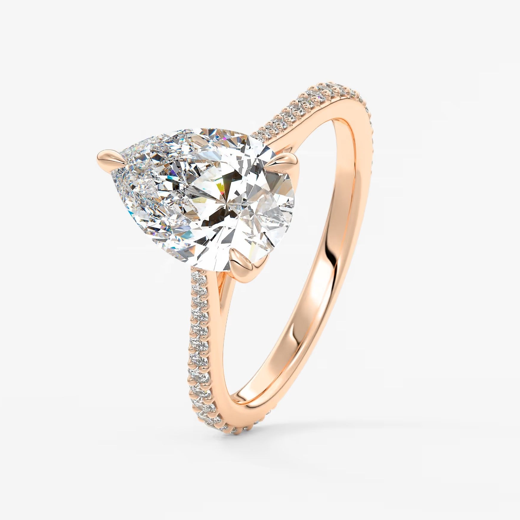 Tulip pear pavé cathedral solitaire ring