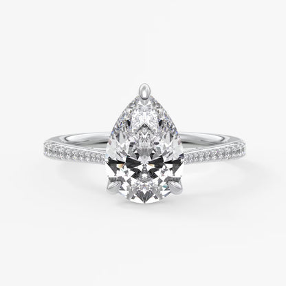Tulip pear pavé cathedral solitaire ring