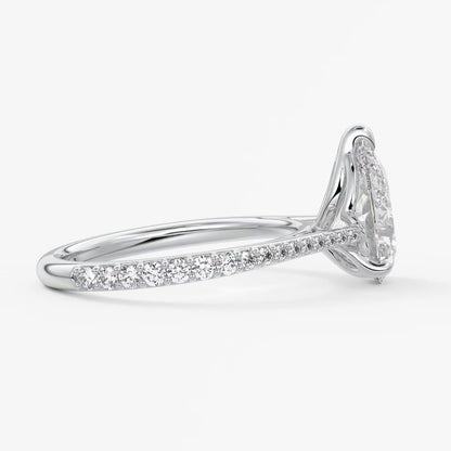 Tulip pear pavé cathedral solitaire ring