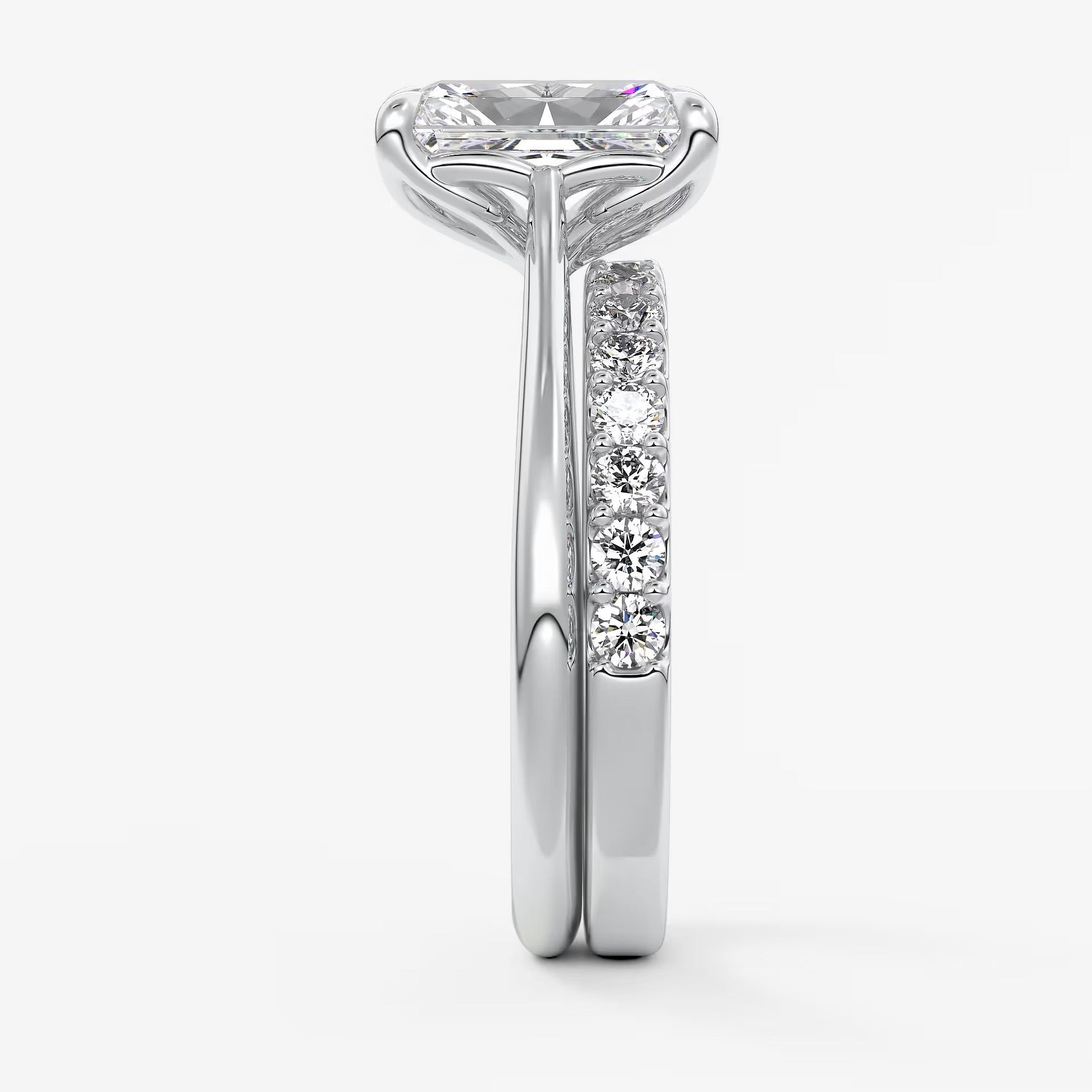 Tulip radiant cathedral engagement ring