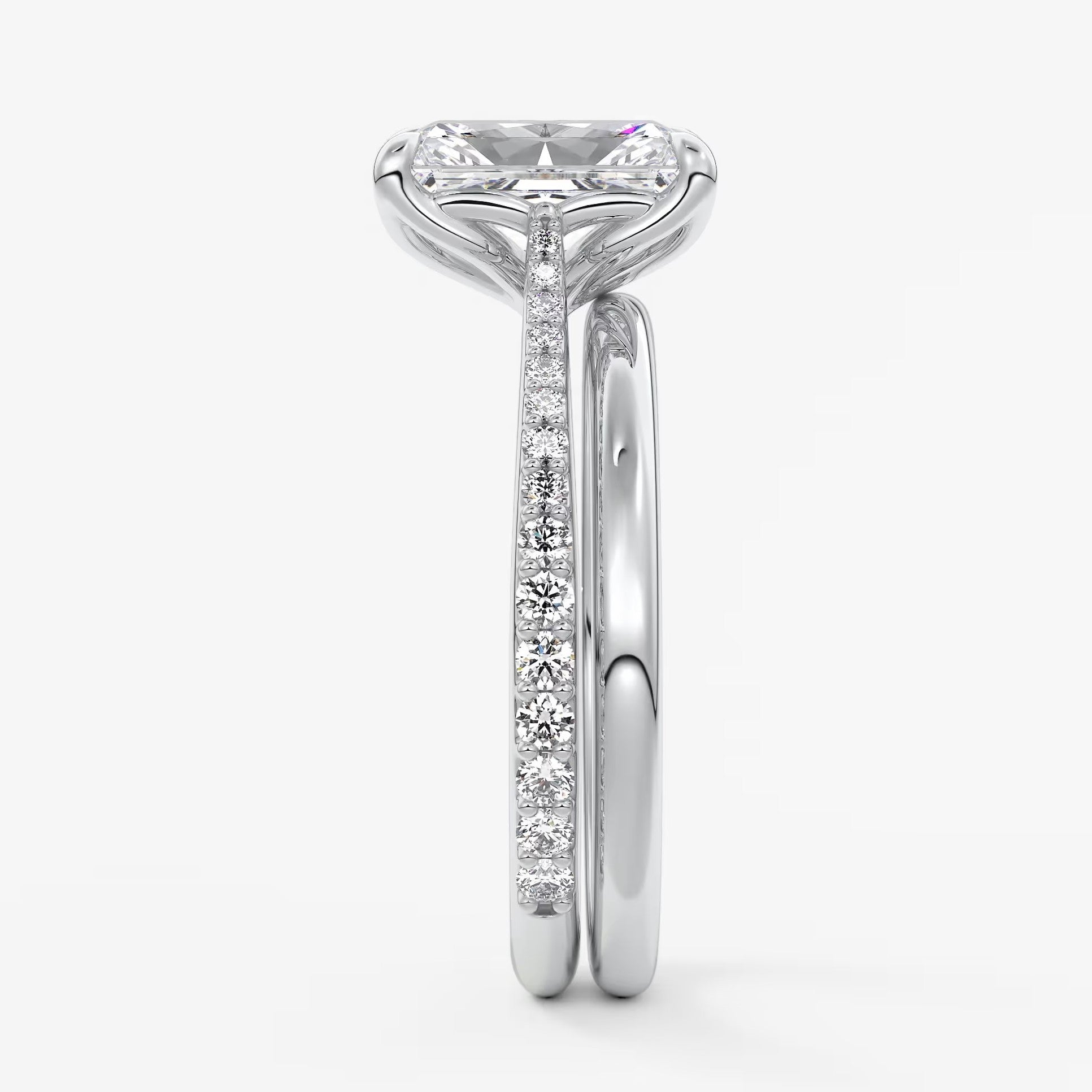 Tulip radiant pavé cathedral solitaire ring