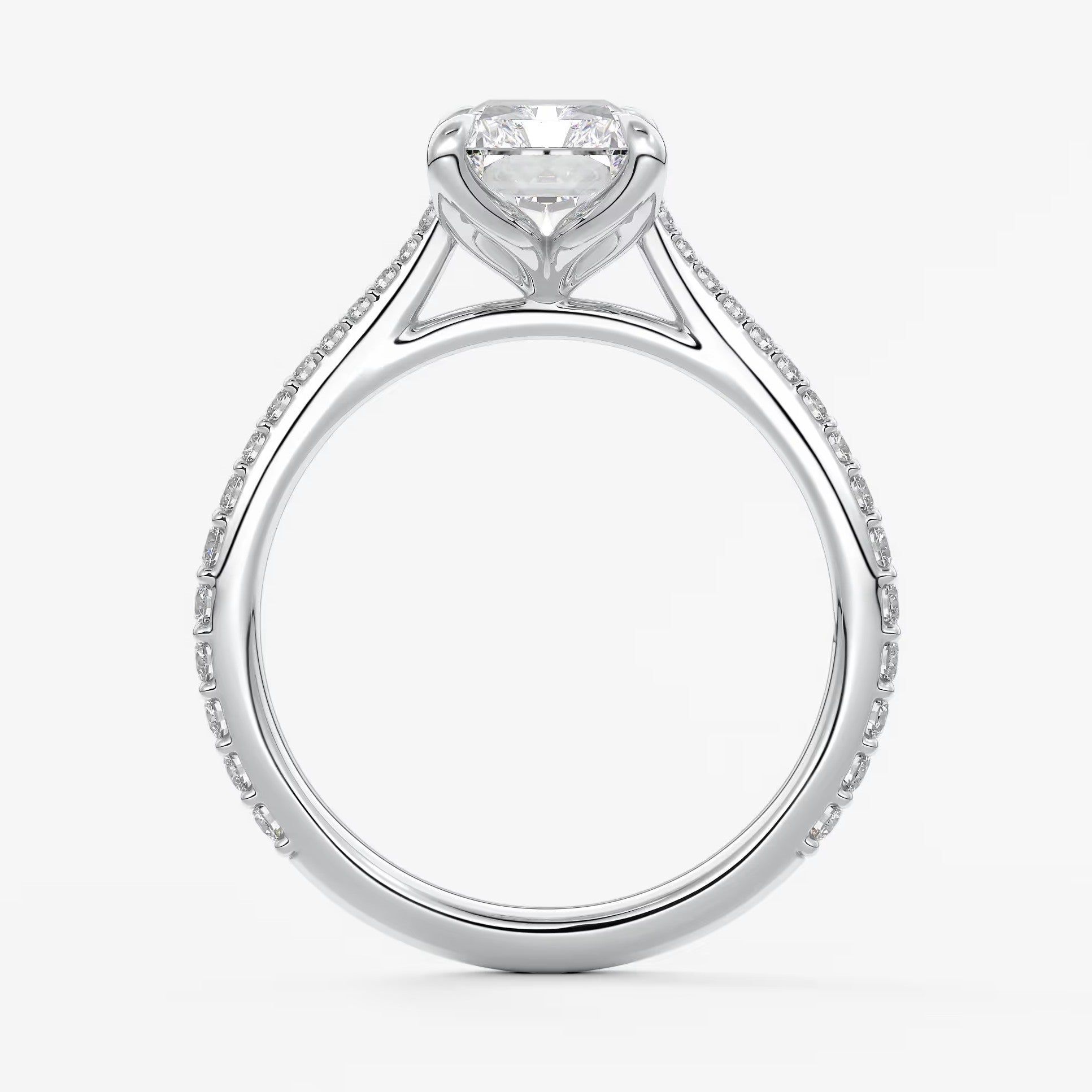 Tulip radiant pavé cathedral solitaire ring