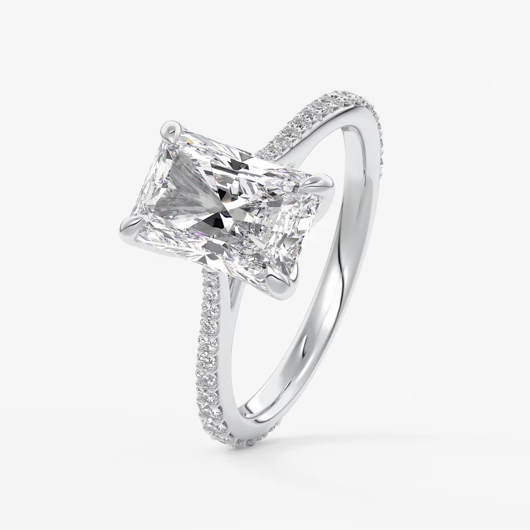 Tulip radiant pavé cathedral solitaire ring