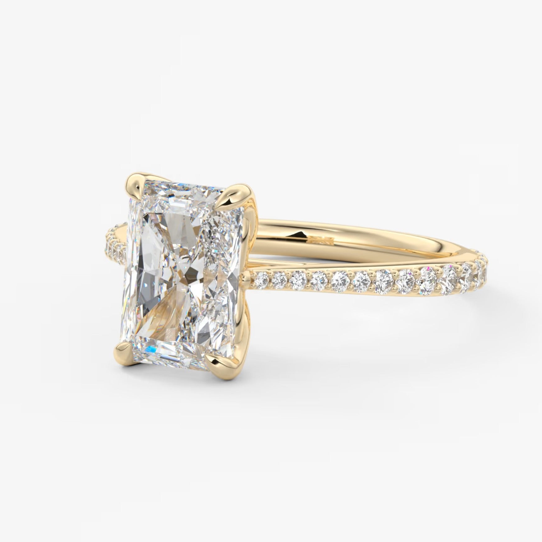 Tulip radiant pavé cathedral solitaire ring